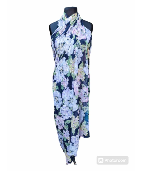 Duża sukienka plażowa - eleganckie PAREO XXL szyfon liliowe kwiaty